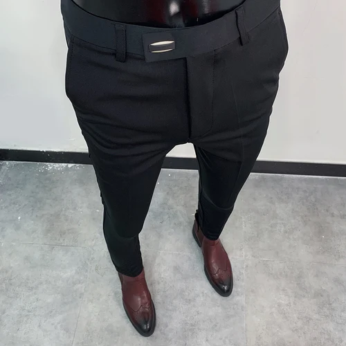 Тонкий Для мужчин брюки больших размеров обтягивающие брюки Для мужчин Sunmmer Высокое качество классический однотонный деловой Повседневная одежда брюки для официального костюма - Цвет: black