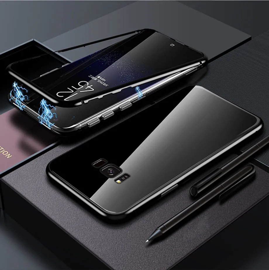 Магнитная Адсорбция металлический корпус для Samsung Galaxy S8 S9 S10 плюс S10E Note 8 9 M20 M10 A30 A50 A10 M30 облегченное закаленное стекло чехол для iPhone 7 6 8 6s Plus X XR XS MAX металлический корпус