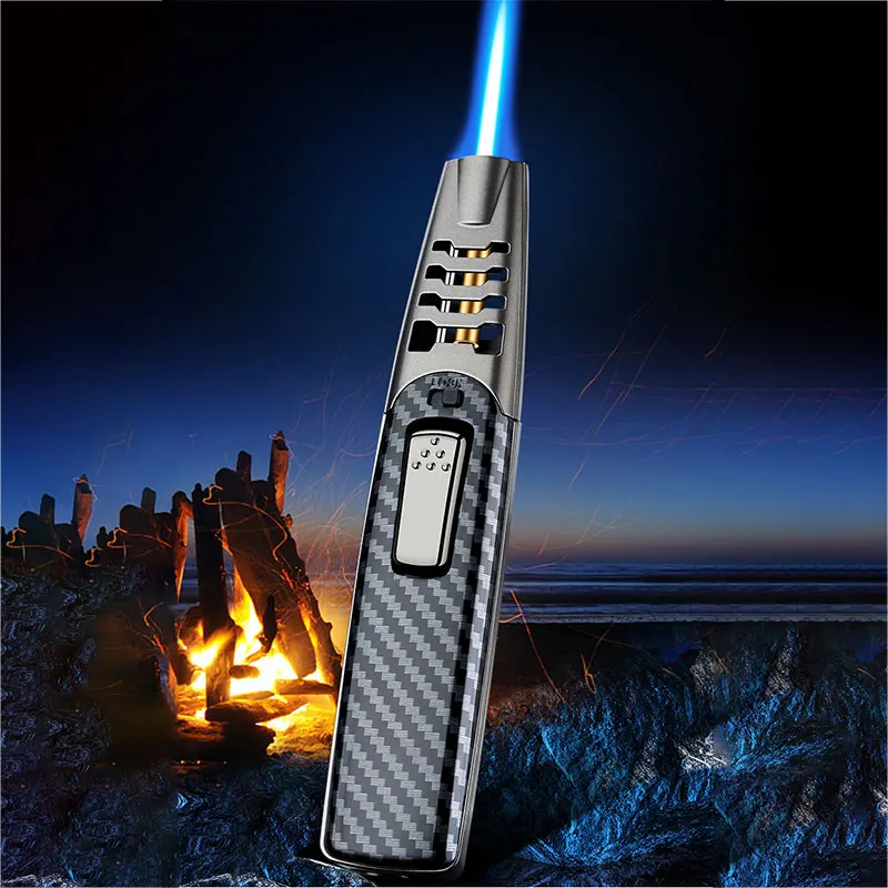 

Фонарь ческая Зажигалка для сигар с защитой от ветра и синим пламенем, двойной предохранительный переключатель, фиксированный огненный зам...