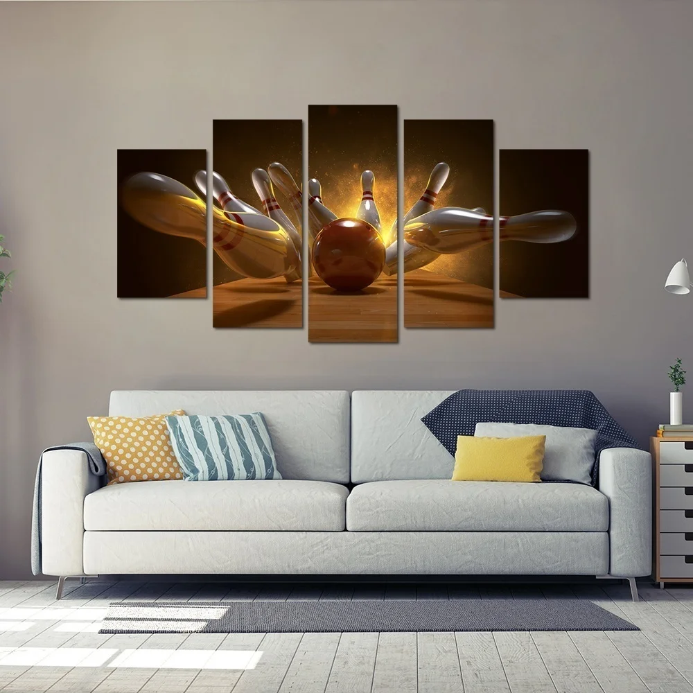 

Canvas Painting Prints Home Decoration 5 Panel 5 Panel BOWLING BALL 3d Rendering Skittles Wall Artwork Modular Pictures Posters