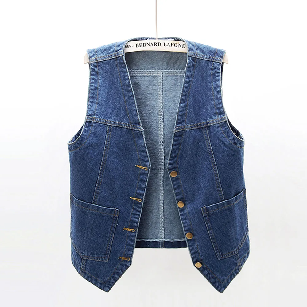Plus Size Denim Jacket Vest For Women Sleeveless Fashion Slim Waistcoat Single-breasted Female Tops T-shirt Outside Clothes
