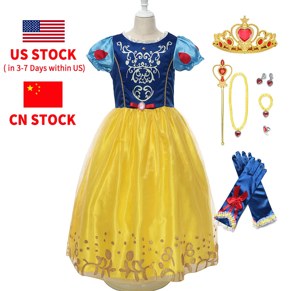 

Snow White Dwarfs Role Playing Frocks Children Party Costume Little Girl Princess Snow White Mesh Prom Dresses Infant Clothing