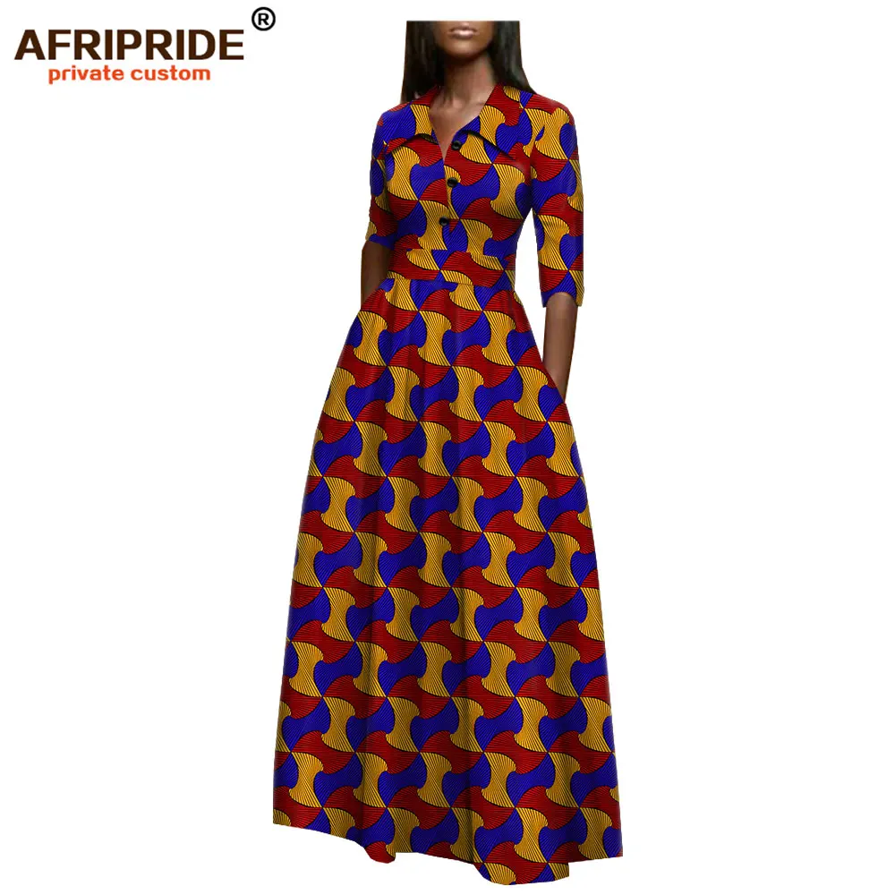 Африканская мода макси платье для женщин AFRIPRIDE bazin richi Половина рукава длина до пола женское повседневное восковое Хлопковое платье A1925011 - Цвет: 543J