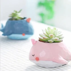 Maceta de flores para decorar Escritorio, maceta verde de resina de tamaño pequeño con forma de Animal, Delfín, ballena, Cocodrilo, adornos bonitos