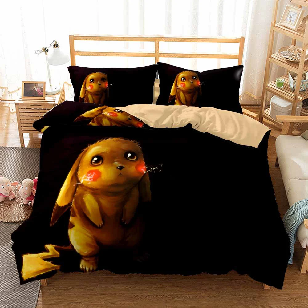 

Pikachu Bedding Set Kids Bedroom Decor Duvet Cover Set Cartoon Character Bed Linen Set Janpanese Anime Bedclothes 2/3pcs for Boy