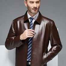 4xl Мужская одежда кожаная куртка верхняя одежда лацкан среднего возраста куртка из овечьей кожи плюс бархат толстый большой размер мужская куртка