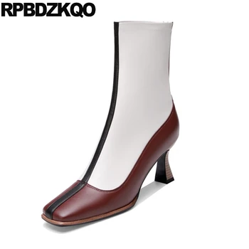 

comfortable wine red square toe waterproof high heel fur orange chunky block short ankle women boots winter 2019 vintage shoes