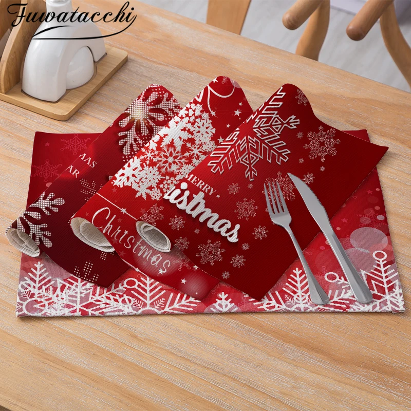 

Fuwatacchi Red Christmas Tableware Durable Dinner Table Placemat Tea Party Kitchen Accessories Bowl Cup Pads Drink Coasters