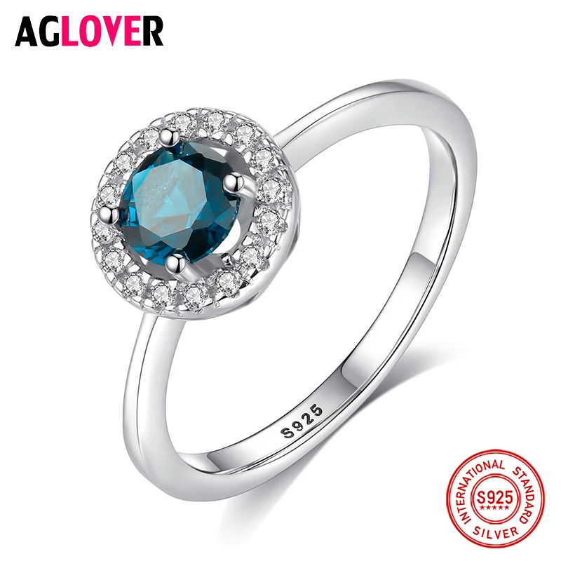 AGLOVER 925 пробы серебряные Модные женские Кольцо Круглый Циркон гламур девушки
