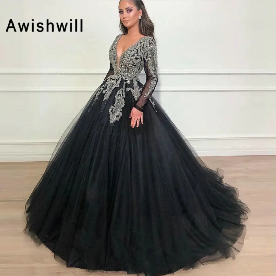 black tulle ball gown