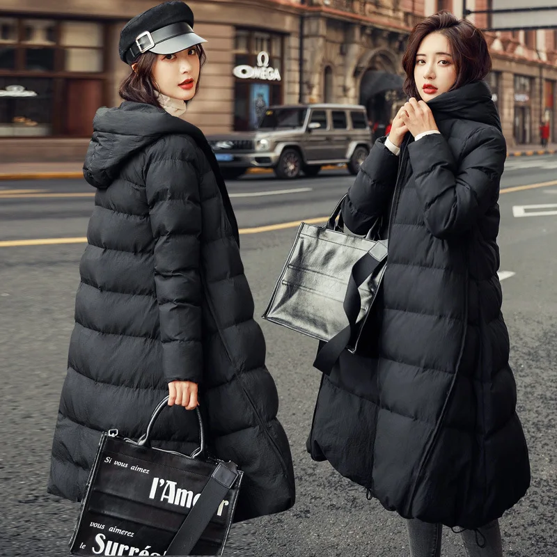 

Hooded A- line Version Mid-length Lightweight Cotton-padded Clothes Women's Korean-style Loose Fashion Slimming Cotton Coat 2019
