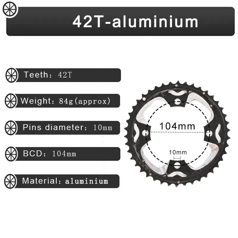 64BCD 104BCD цепь 24 t/32 t/42 t MTB кольцо цепи велосипеда алюминия 3*10S шатун тройной дорожный Кривошип горного велосипеда запчасти для велосипеда - Цвет: 42T