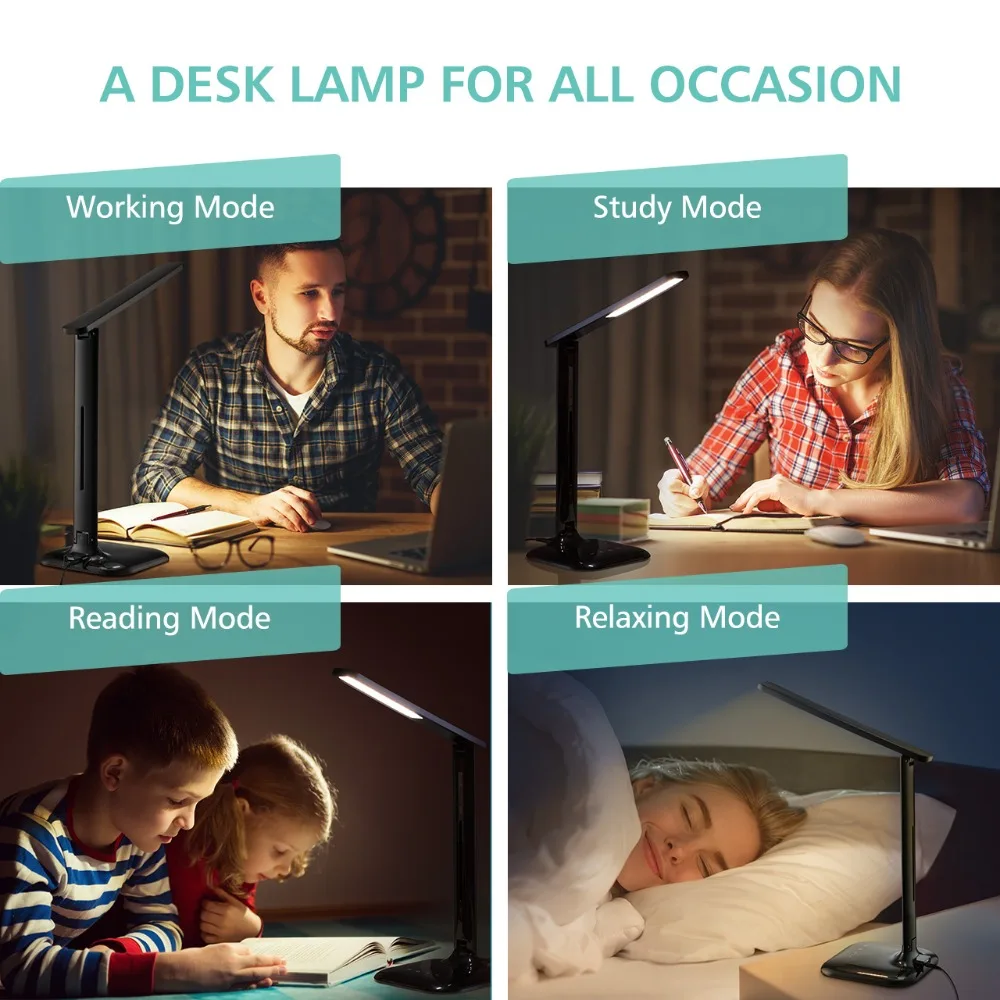 Mpow Foldable Desk Lamp Reading Table Lamp with USB Charging Port 5  Brightness Levels LED Night Desk Light for Reading Sleeping (7)