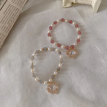 

2020 New Zircon Heart Pendant Bracelet for Woman Korean Fashion Crystal Beaded Cuff Bracelet Girl Jewelry Accessories Gift