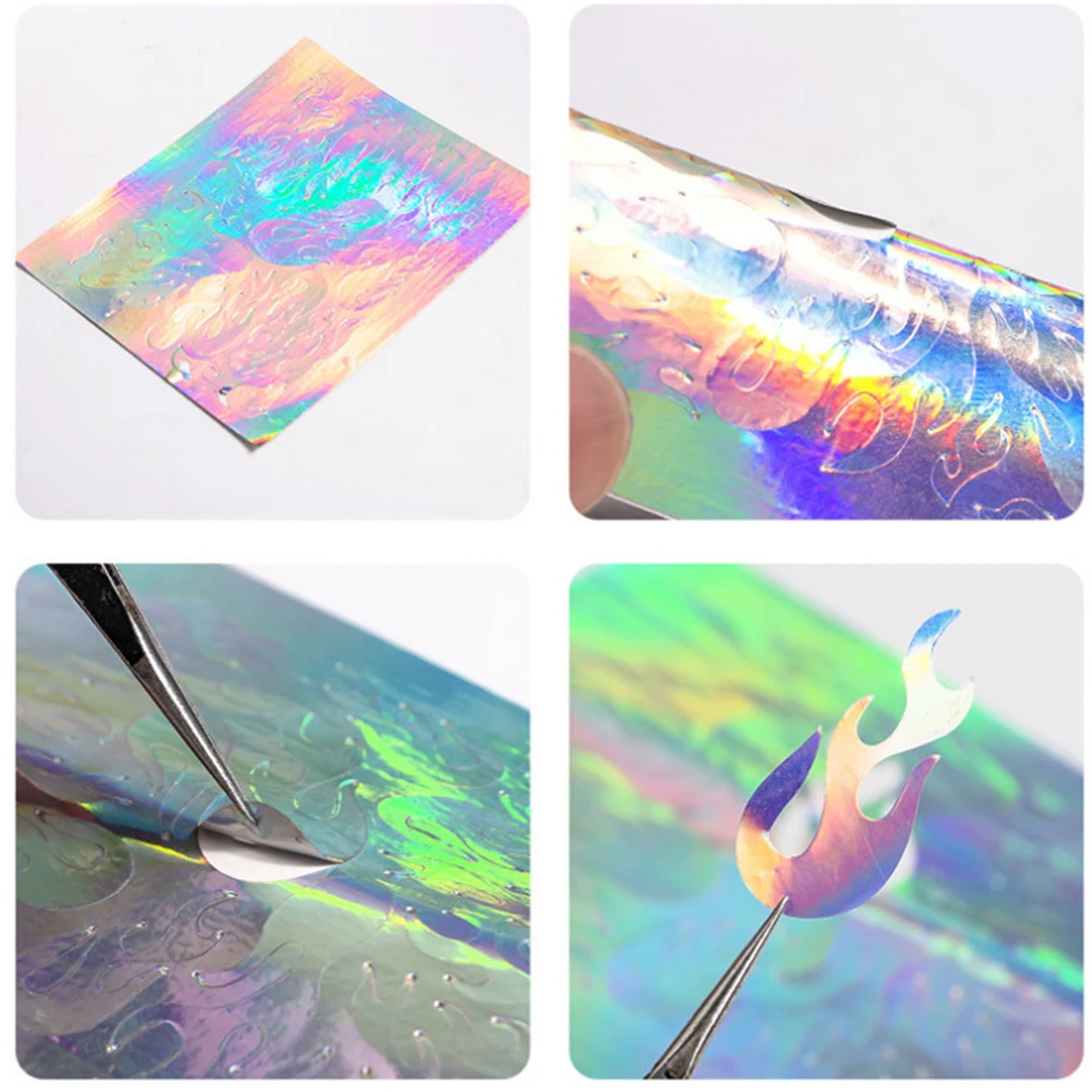 16 Sheets Holographic Fire Flame Hollow Nail Art Stickers Foil Manicure Tool stickers for nails nail sticker sliders for nails