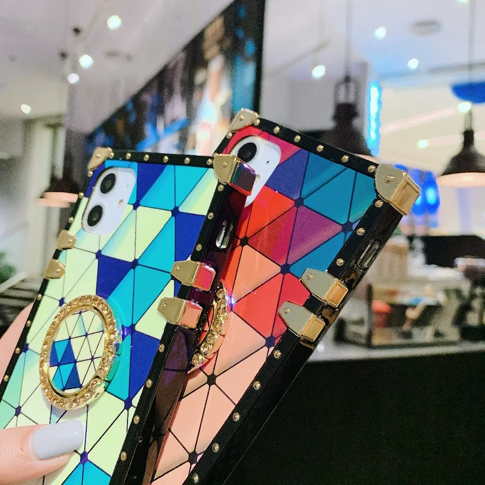 Funda For Xiaomi Mi9 Redmi7 Note7 K20 Case Colorful Diamond Pattern Shiny Ring Stand Square Cases For Redmi7 Note7 K20 Mi9 Cover (1)
