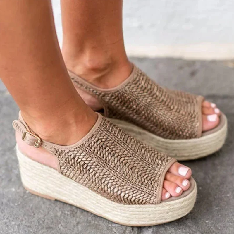 

Women Sandals Retro Platform Sandals With 6CM High Heels Wedges Shoes For Women Plus Size 43 Hemp Summer Sandals Zapatos Mujer