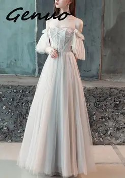

Genuo 2019 New Arrival Modern Party Dress Elegant Dresses Crystal Vestido De Festa Floor Length Pleat Elegant Frock Style