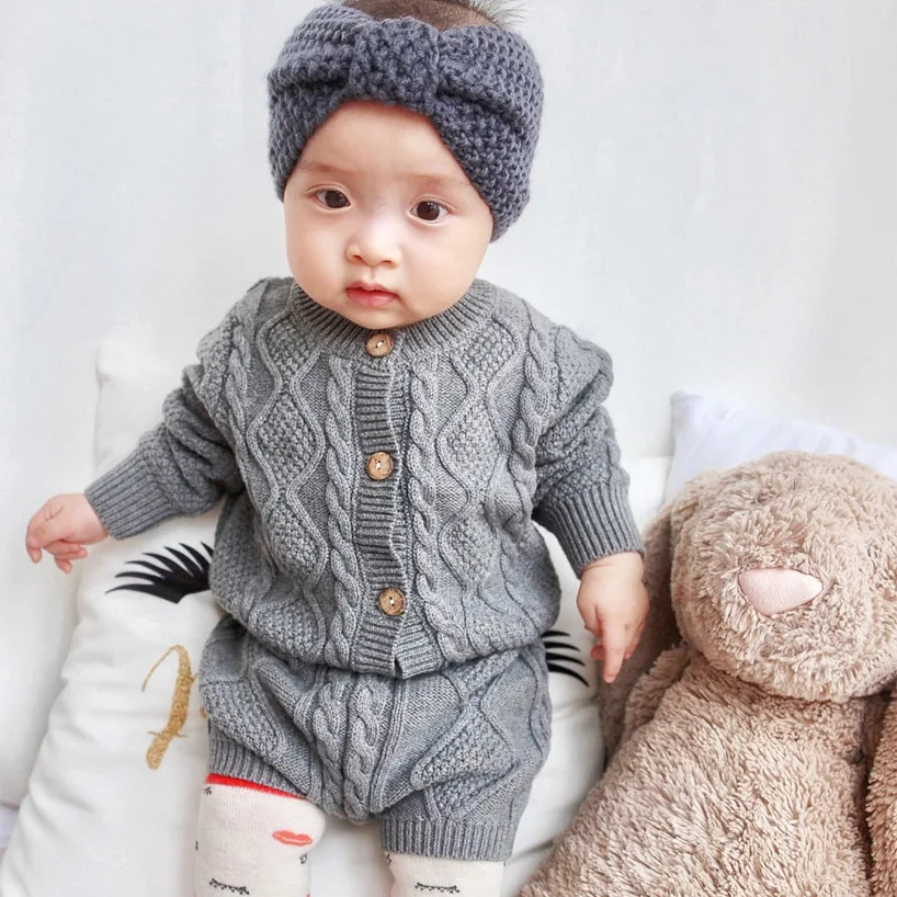 Комплект одежды для малышей вязаный свитер для мальчиков и девочек кардиган+ шорты, костюмы осенне-зимняя детская одежда для малышей от 0 до 2 лет