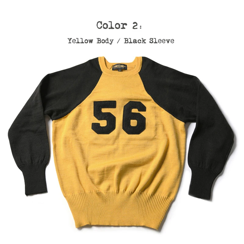 Yellow Bronson NO.56 гоночный вязаный свитер Для Мужчин's прочный мотоцикл Two Tone джемпер с рукавами-реглан - Цвет: Yellow