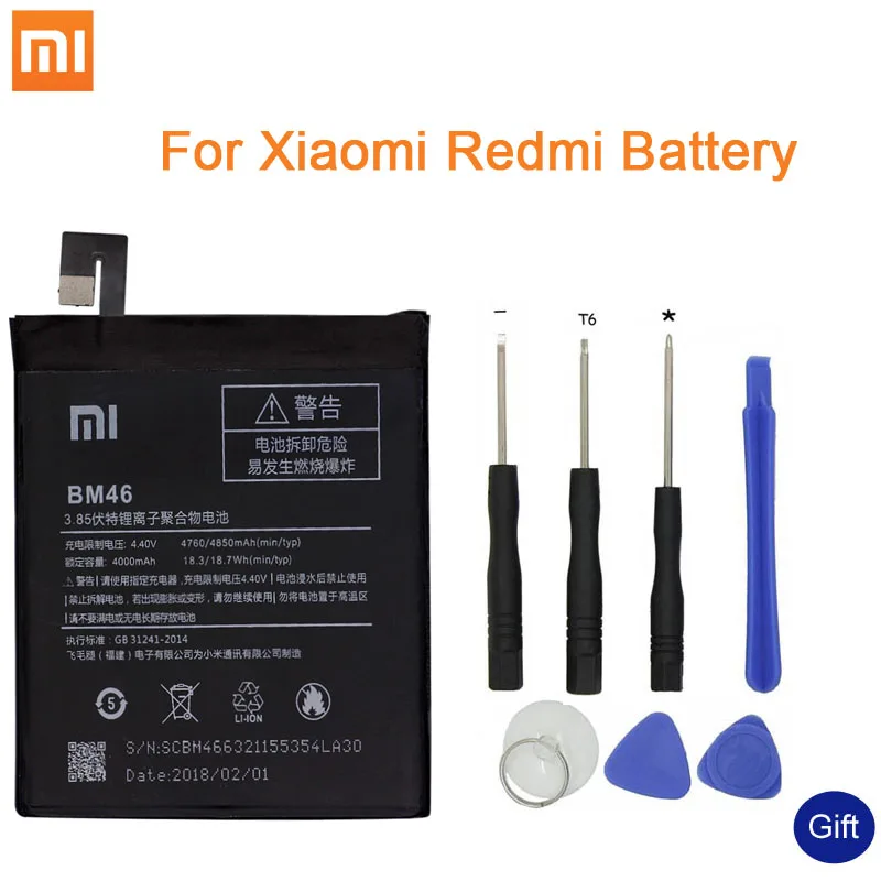 Оригинальный аккумулятор Xiao Mi BM46 4000 мАч для Xiaomi Redmi Note 3 4 5 5A Pro 4X BN31 BN41 BN43 BN45 сменные