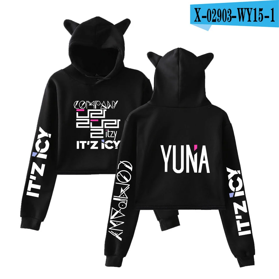 ITZY толстовка с капюшоном Dragon Ball Harajuku Kawaii худи с кошкой в Корейском стиле пуловеры женские укороченные толстовки лето и осень - Цвет: black