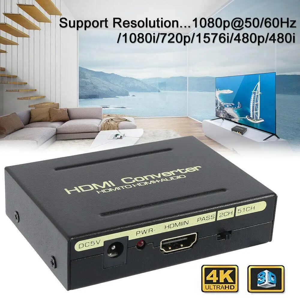 

BEESCLOVER HDMI to HDMI & Optical SPDIF RCA Analog Audio Extractor Converter Splitter 1080P r60