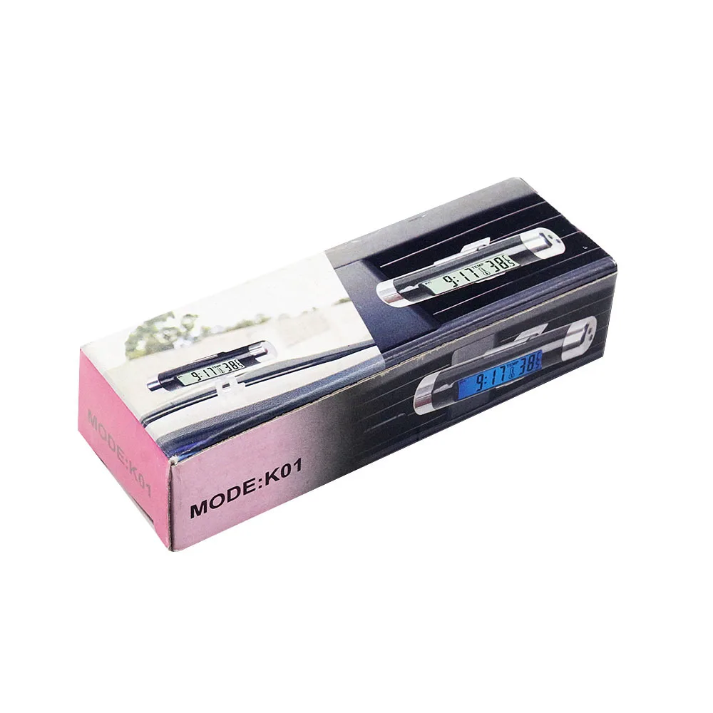 10Pcs/Lot 2in 1 Car Auto LCD Clip-On Digital Thermometer Temperature Car Digital Clock Calendar Automotive Thermometer With Clip