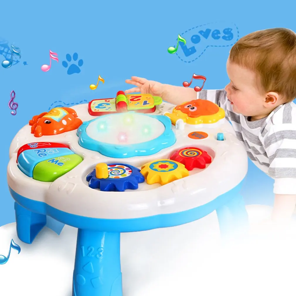 Детский Музыкальный обучающий стол, многофункциональный игровой стол для детей ясельного возраста, красочный светильник, развивающая игрушка для детей раннего возраста