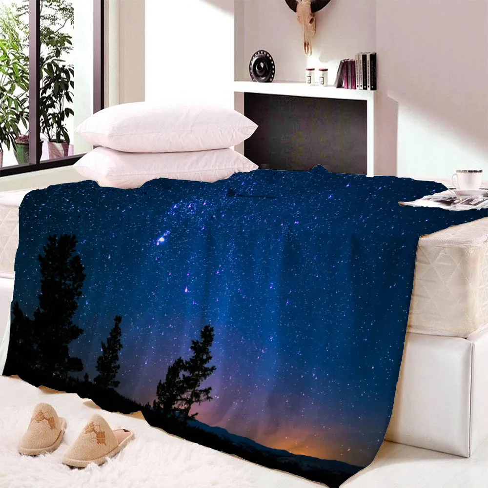 Blue Galaxy Printed Velvet Plush Throw Blanket Bedspread for Kid Girl Sofa Sherpa Blanket Couch Quilt Travel Cover