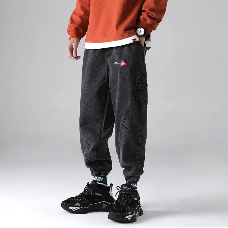 Aolamegs Men Sweatpants Solid Color Cargo Pants Drawstring Retro Style Patchwork Casual All match High Street 5