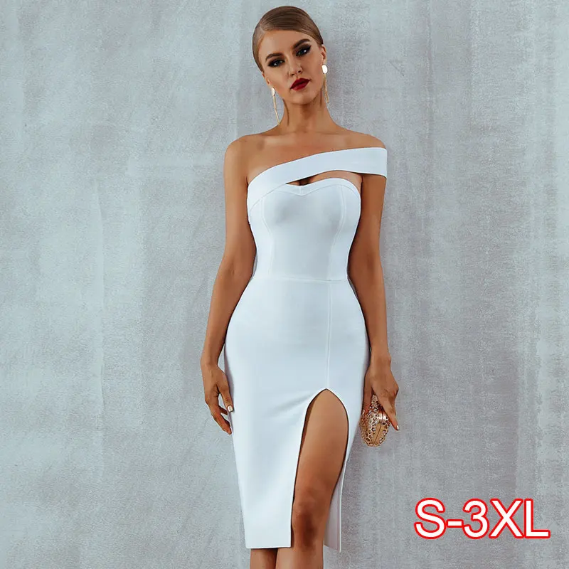 Adyce Белое Облегающее Бандажное платье для женщин Vestidos летнее сексуальное Элегантное Черное на одно плечо миди знаменитостей Подиум платья для вечеринок