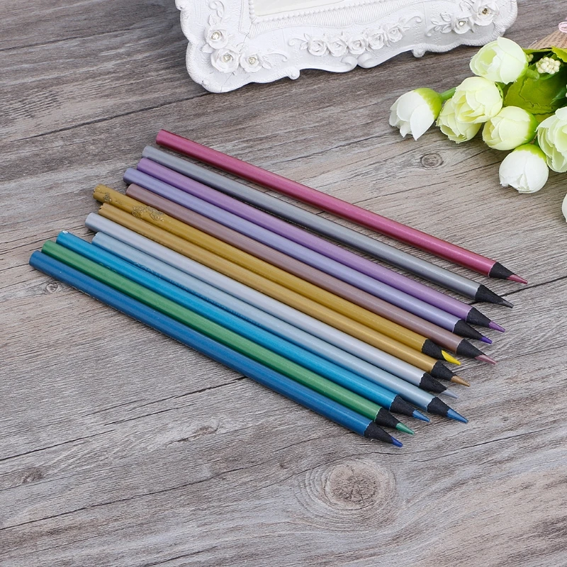 

12 Metallic Colored Pencil Non-toxic For Drawing Sketching Set Stationery WXTA