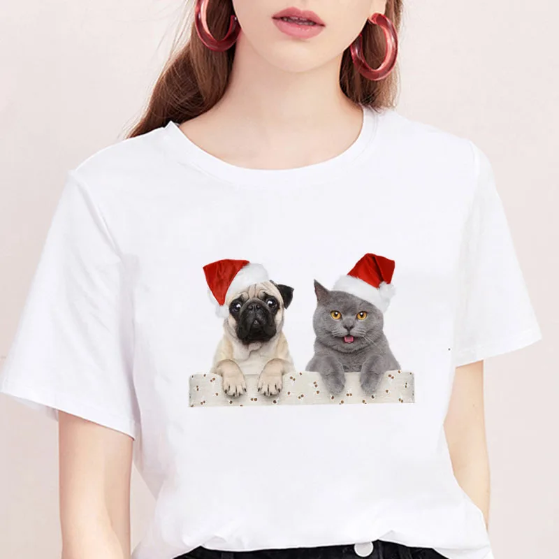 Модная Рождественская женская футболка kawaii Harajuku, удобная футболка с круглым вырезом, белая футболка с рождественским принтом, повседневный Топ