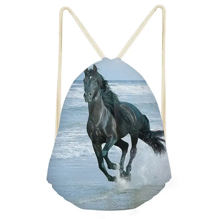 Золотой Crazy Running Horse с принтом, мужская сумка на шнурке, белые сумки, модный школьный рюкзак для девочек и мальчиков, Женская Прямая - Цвет: Золотой