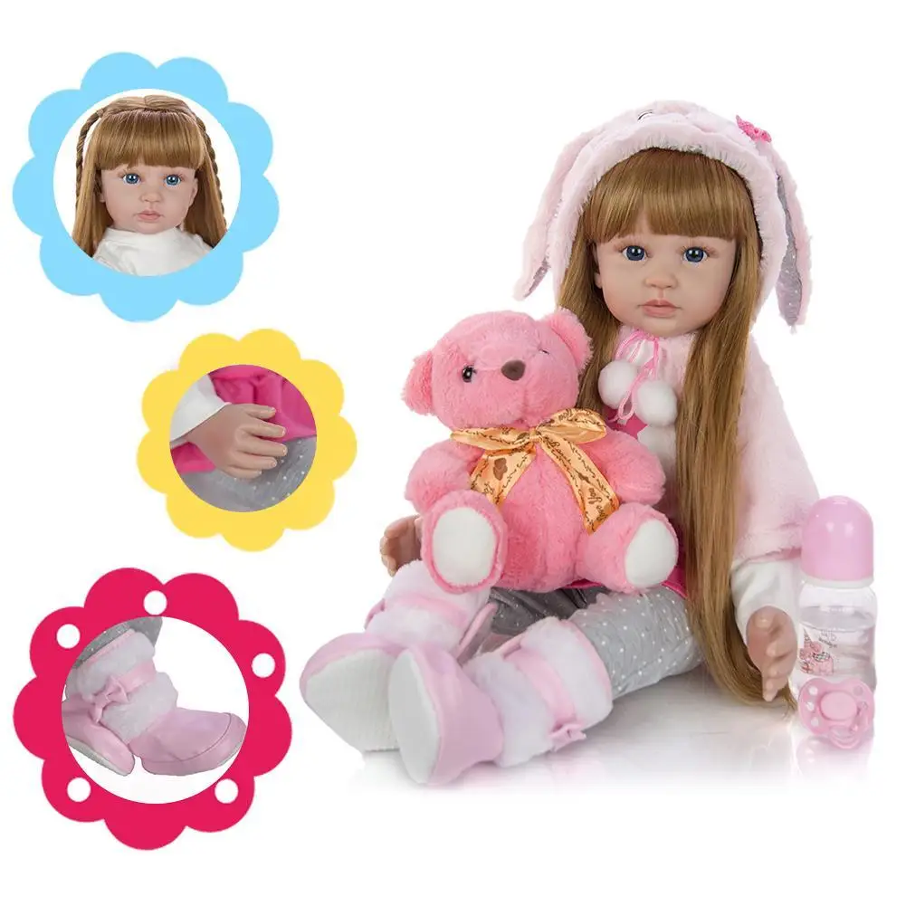 Младенец реборн мультфильм Rebirth Baby Doll силиконовый винил 60 см носить плащ Reborn Кукла Длинные волосы Реалистичная принцесса подарки на день рождения