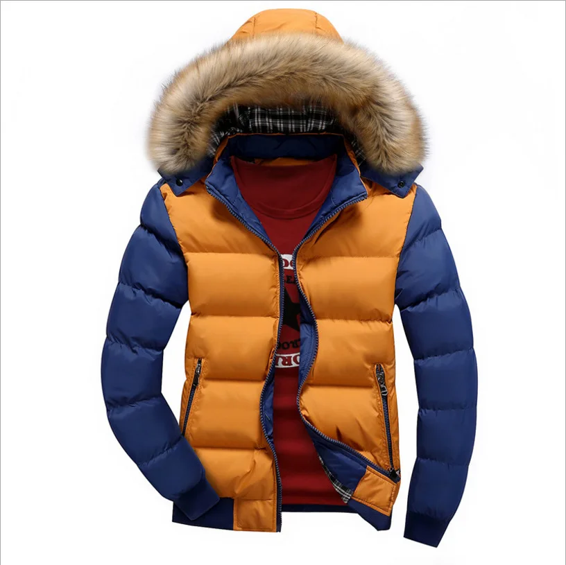 Мужская зимняя куртка, повседневное пальто с капюшоном, теплые толстые флисовые куртки, парки с меховым воротником, мужская верхняя одежда в стиле пэчворк, цветное пальто 7XL - Цвет: FK047 Yellow-B