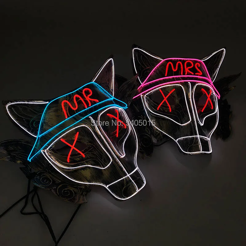 EL Mask Flasing Animal Wolf маски предметы для вечеринок с DC3V устойчивый светодиодный на Хэллоуин Вечерние Маски MR/MRS