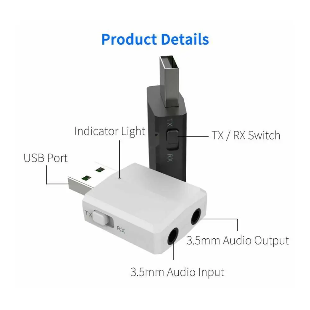 

5.0 USB Bluetooth Transmitter Receiver TV 3.5MM Audio Transmitter/Receiver AdapterStereo Audio Wireless Adapter Dongle For Car Kit PC