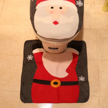 

2PCs/set Santa Claus Snowman Toilet Seat Cover Toilet Rug Set Bathroom Mat Creative Set Dress Up Two-piece Christmas Decoration
