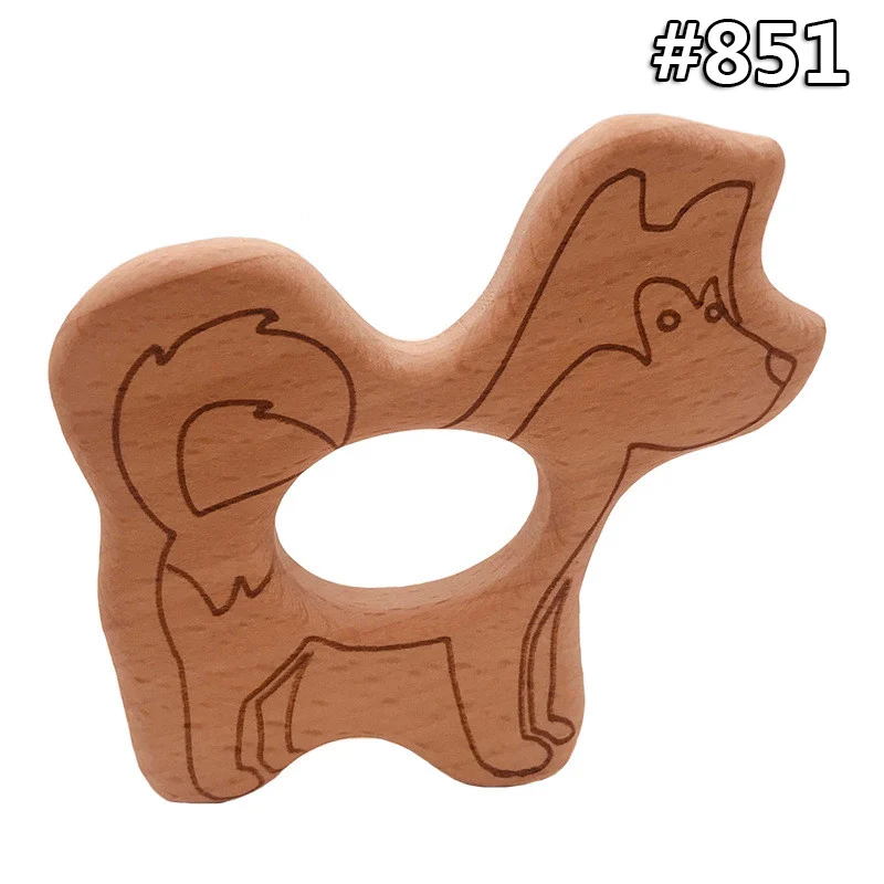 wood teether 851 Деревянный Прорезыватель для новорожденных деревянный кулон для пустышки цепочка прорезыватель Игрушка милая форма животных пищевой материал детские трофеи игрушка подарок - Цвет: wood teether 851