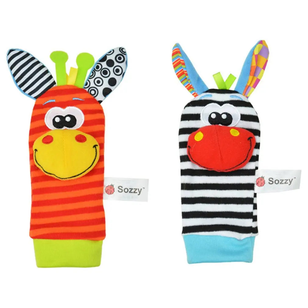Детские носки с ремешком на запястье детские часы с изображениями животных пояс с маленькими погремушками колокольчики носочки для новорожденных тканевые игрушки - Цвет: Fawn a pair of socks