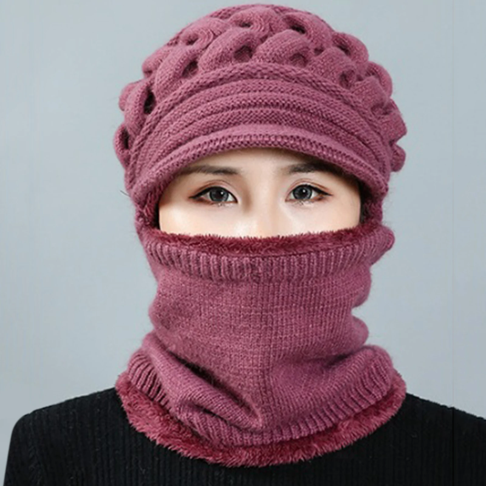 Womens Beanie Winter Hat Scarf Set Slouchy Warm Snow Knit Skull Cap Outdoor Hat, Warm & Comfortable