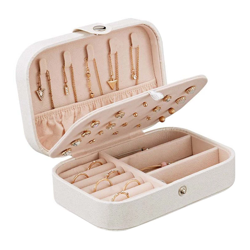 

Portable Travel Leather Jewelry Box Multi-function Storage Box Case Holder Simple Girl Earring Necklace Plate Organizer