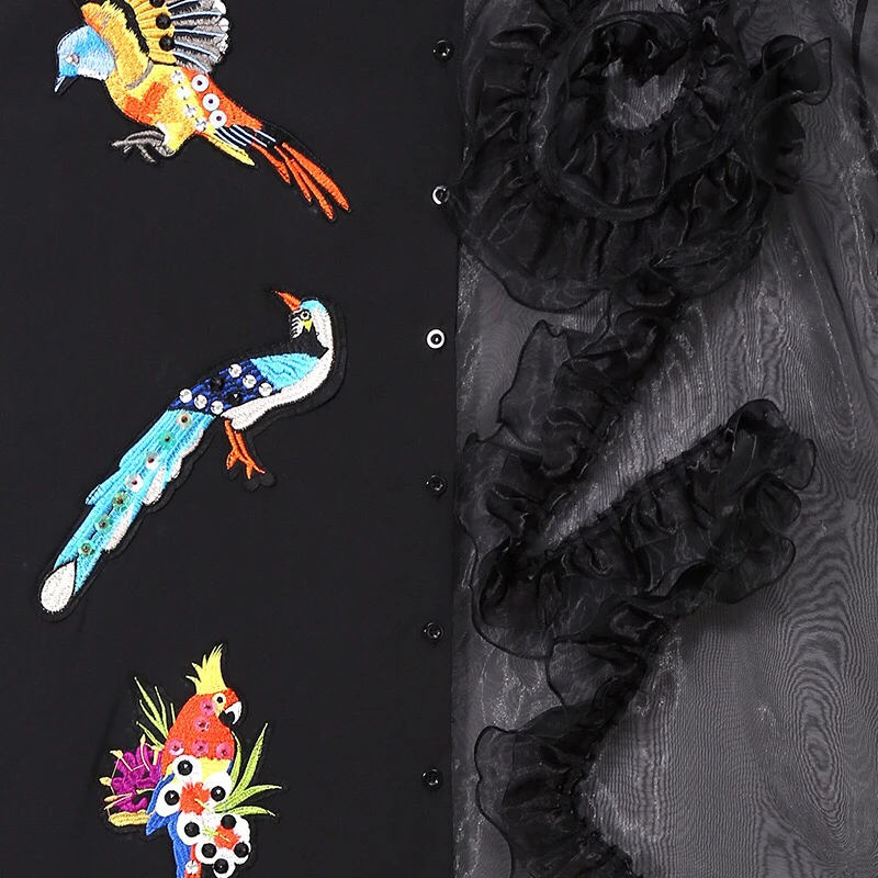 CINEESD Новое дамское черное Сетчатое вышитое блестками платье размера плюс, свободное платье-рубашка в виде листа лотоса, Дамское уличное Прозрачное платье