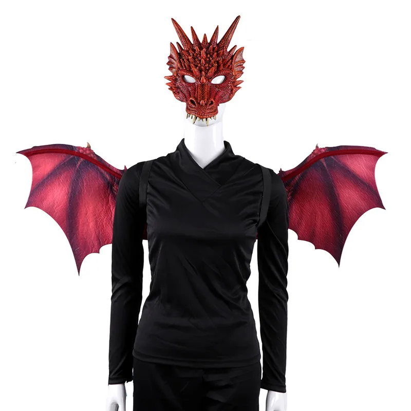 Mask and Wings Костюм Дракона для косплея Новогоднее украшение карнавальные вечерние маскарадные маски и крылья для взрослых мальчиков и девочек на Хэллоуин и Рождество - Цвет: Mask and Wings