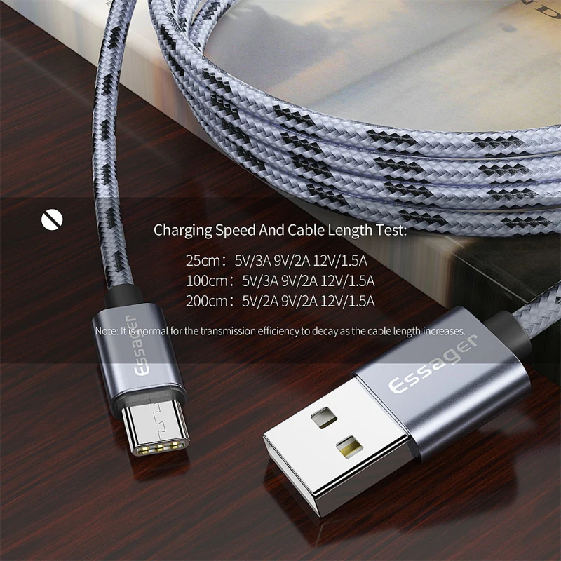 Essager usb type C кабель 3A Быстрая быстрая зарядка 3 м USBC type-C кабель для Xiaomi K20 samsung S10 Oneplus 7 Pro мобильный телефон USB-C