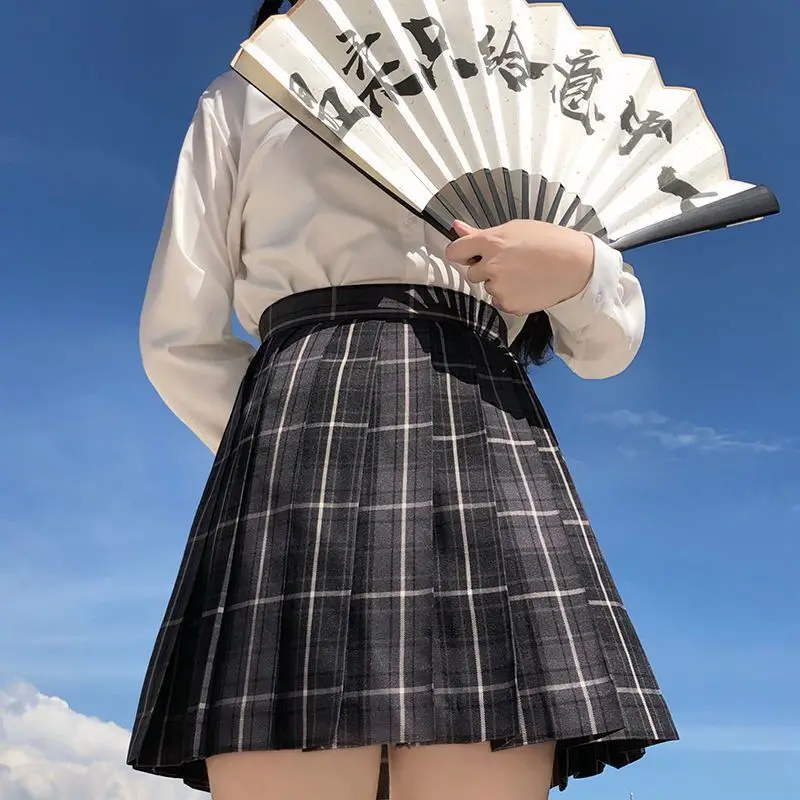 Women Korean High Waist Pleated Mini Plaid Skirt Japanese Schoolgirl Uniform