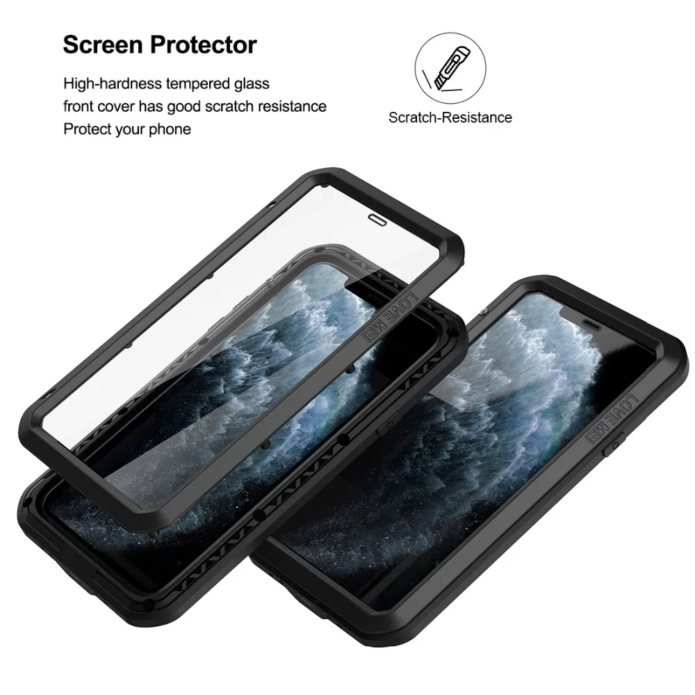 Сверхпрочный защитный чехол для iPhone 11 11Pro со стеклянной пленкой, чехол, противоударный металлический защитный чехол для iPhone 11 Pro Max