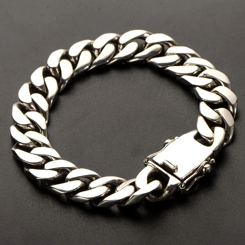 

S925 Black Silver Europe And America Cool Trend Whip Chain Men Bracelets-Style Hip Hop Accessories Can Carve Writing